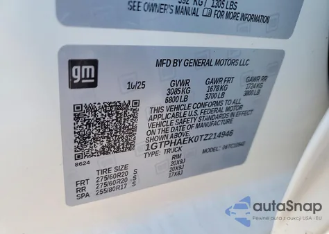 2026 GMC Sierra C1500 z USA, uszkodzony, nr VIN 1GTPHAEK0TZ214946